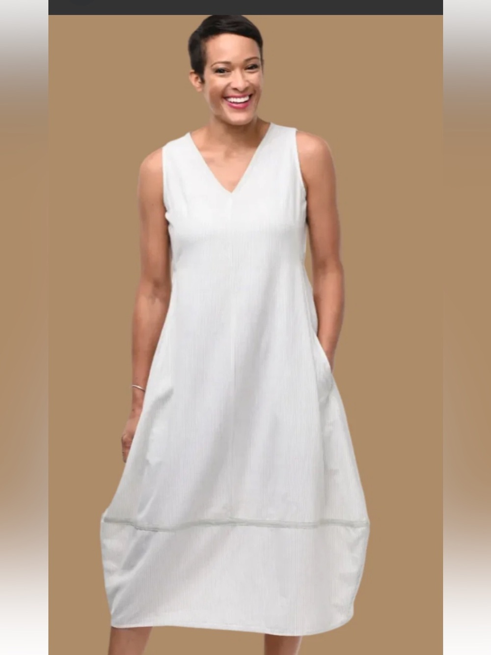 Tulip Brand Patton  Sleeveless Dress in Crockery Sage Stripe Large